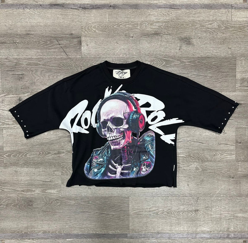 "ROCK&ROLL" F-TERRY CROPPED T-SHIRT