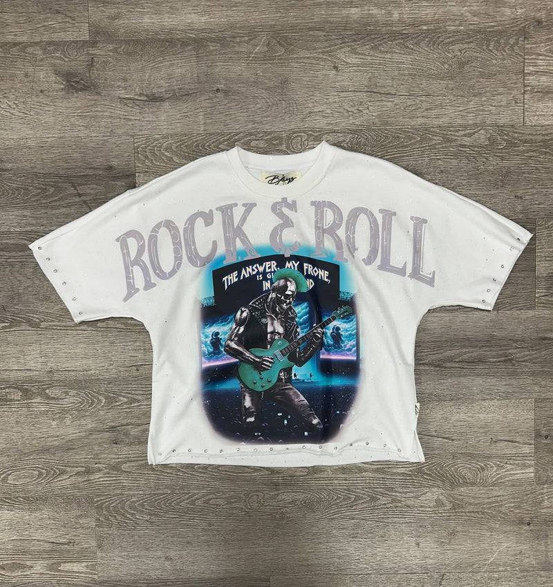 "ROCK&ROLL" F-TERRY CROPPED TEE (T1296)