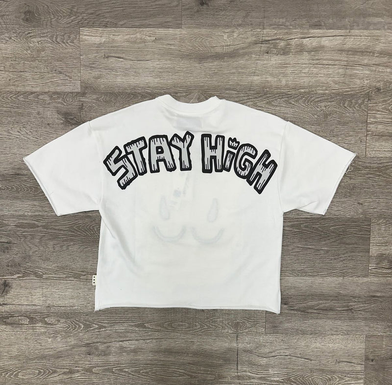 "STAY HIGH" F-TERRY CROPPED T-SHIRT