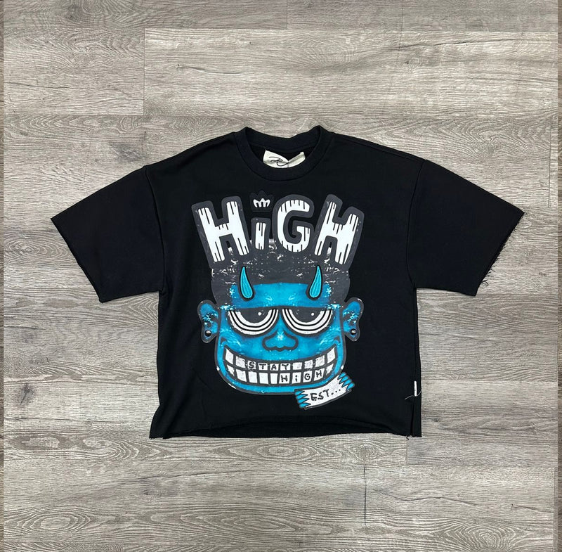 "STAY HIGH" F-TERRY CROPPED T-SHIRT