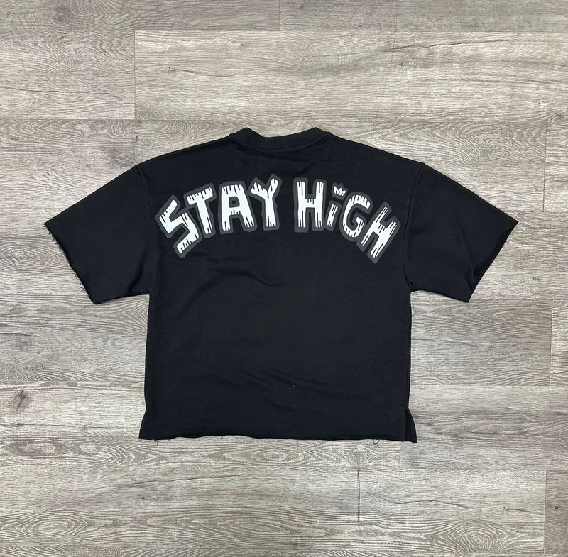 "STAY HIGH" F-TERRY CROPPED T-SHIRT