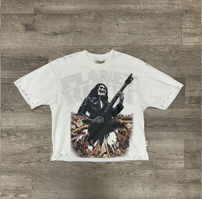 "PLANET ROCK" F-TERRY CROPPED TEE (T1292)